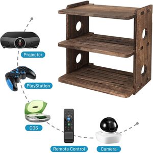 Wooden Wall-Mounted <b>Projector</b> Shelf 3-Tier Router <b>Speaker</b> Storage Rack Living Room Bedroom Mounting Bracket - Product Image 2