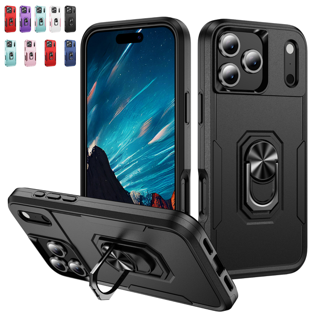 Shockproof Armor Phone Case for iPhone 11 12 13 14 15 16 17 Pro Max Built-in Ring Holder Kickstand Magnetic Car Mount Back Cover
