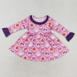 Ensemble de vêtements d'Halloween pour filles, tenue à manches longues, rose, violet, imprimé citrouille et fantôme, pantalon à volants, robe barboteuse - Product Image 4