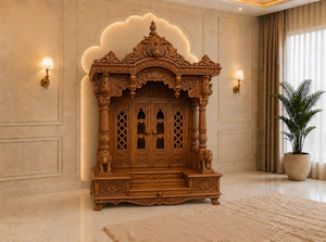 Hand Carved Traditional Teak Wood Pooja Temple with Inner Shrine Custom-Made Durable Home <b>Mandir</b> USA - Product Image 2