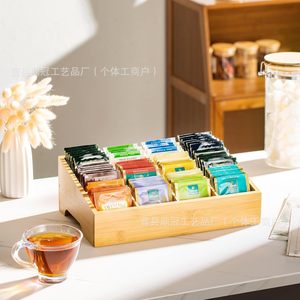 Boîte de rangement pour sachets de thé en bambou, tiroir à compartiments en bois, grande capacité, organisateur de bureau pour le rangement des dosettes de café - Product Image 1