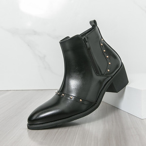 Botas de cuero de tacón alto con punta para hombre 2026, con cremallera, formales, informales, de caña alta, botines, tallas grandes, zapatos para hombre - Product Image 2