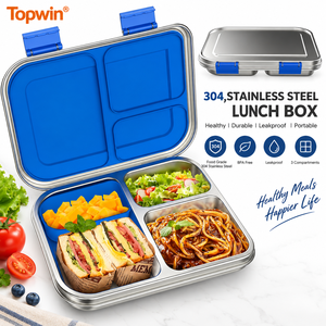 Lonchera Bento de Acero Inoxidable 304 con 3 Compartimentos, Hermética y Libre de BPA, para Niños, Escuela y Oficina - Product Image 1
