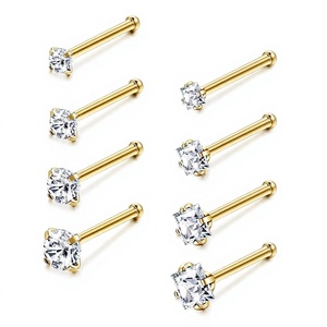 Piercing de nez en acier inoxydable plaqué or avec zircone cubique de 3 mm sertie griffe - Product Image 3