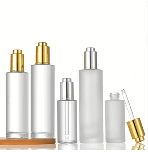 Glass Dropper <b>Bottle</b> Cylinder Shape Clear Body Gold Cap Skin Care Serum Container <b>10ml</b> 20ml 30ml 50ml Push Button Design - Product Image 4