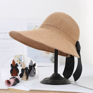<b>Summer</b> Korean Style Trendy Bowknot Outdoor Wide-brimmed Sunscreen Beach Sunshade Fisherman <b>Straw</b> <b>Hat</b> Women's Folding Open Roof - Product Image 2