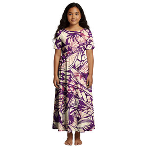 Vestido Infantil con Diseño Floral Hawaiano Estampado Personalizado, Vestido de <span class=keywords><strong>Fiesta</strong></span> de Manga Corta para Niñas, Venta al Por Mayor OEM - Product Image 4