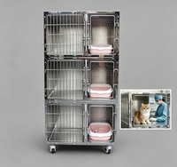 WE MEDICAL Cage à animaux à 3 niveaux en acier inoxydable avec verrouillage automatique pour chats et lapins WE-ML-03, roues à frein, plateau coulissant, usage clinique vétérinaire