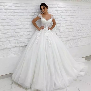 White Ball Gown Wedding Dress Sweetheart Neckline Tulle Backless Natural Waistline JM325 - Product Image 3