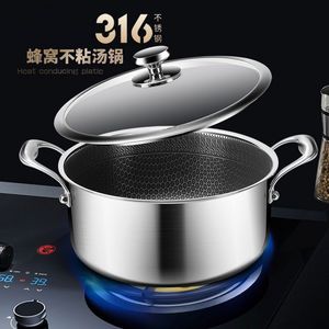 Olla para sopa de acero inoxidable de 1 litro antiadherente con tapa y doble asa para cocinar en la estufa - Product Image 1
