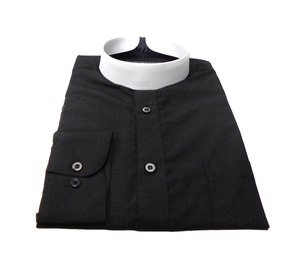 Camisa de vestir de clero de manga larga con cuello de lengüeta para hombre - Product Image 1