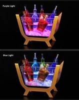 Gran capacidad Metal oro forma de barco extraíble transparente acrílico champán LED cubo de hielo con soporte