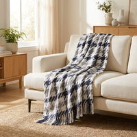 Hahnentritt-Muster Strickdecke mit Quasten für Sofa und Bett, Weiche Gemütliche Jacquard-Texturierte Dekorative Decke für Wohnzimmer