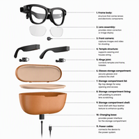 Lunettes intelligentes IA avec étui de chargement, caméra 1080P, réduction du bruit, audio Wi-Fi