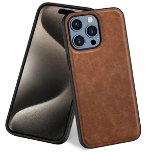 Anti Slip Grip Vegan Leather Skin Slim TPU Soft Bumper Phone Case For IPhone 15 Pro Max Luxury Cover
