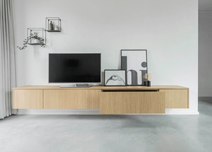 <strong>Wall</strong> Hanging <strong>TV</strong> Cabinet with Floating Design and Hidden Handles Modern Living Room Storage Unit in Matte Gray Finish - Product Image 3