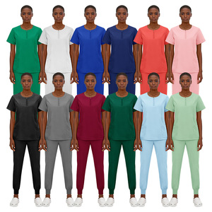 Women's Scrub Suit Set Short Sleeve Knitted Breathable Work Uniforms For Clinic Hospital Grooming Salon Pet Care - Product Image 1