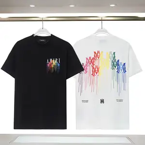 Oem Hoge Kwaliteit Amerikaanse Mode T Spikkel Letter Paint Infuus Core Logo Ronde Hals T-Shirt High Street Paar Losse Korte Mouwen
