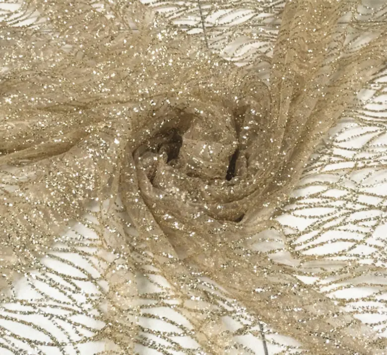 Vải Lưới Sóng Nước Sọc Màu Vàng Bạc Màu Xám Màu Vàng Sâm Banh Vải Kim Sa Mạ Đồng Vải Sequin Váy Cưới
