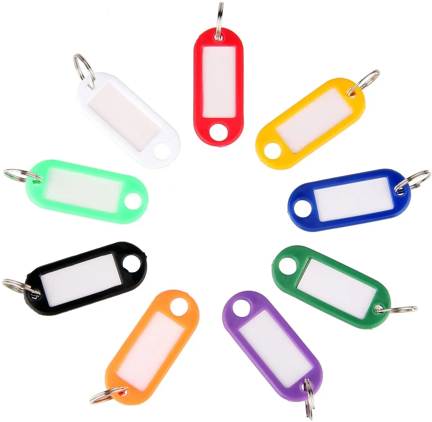 Assorted Colors 40 Pack Tough Plastic Key Tags with Split Ring Label Window