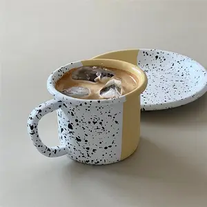 Set di tazze da Cappuccino in ceramica di ispirazione italiana minuscola Set di tazze da tè e piattini maculati Demitasse nordico