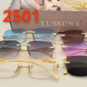 Occhiali da sole esclusivi da donna con stampa leopardata, senza montatura, in metallo, design quadrato europeo-americano, colorati, con protezione UV, personalizzabili - Product Image 1