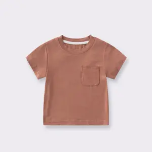 Ivy42121A Solid color Summer short sleeve kids T Shirt bamboo material boys and girls basic T shirt with pockets