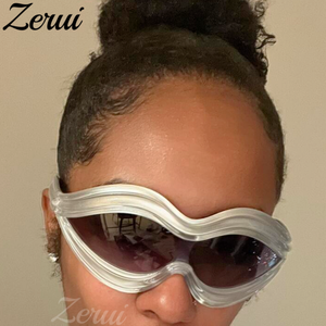 Modische Sexy Übergroße Katzenaugen-Sonnenbrille für Damen 2024 Luxusmarke Y2k Punk Einteilige Sonnenbrillen für Frauen Wrap-Around-Brillen - Product Image 3