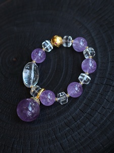 Pulsera de cuentas de amatista natural, brazalete de cristal con diamantes de imitación, cuentas redondas moradas, regalo de joyería - Product Image 4