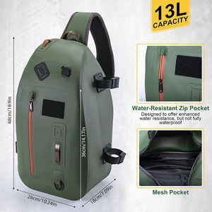 Paquete de eslinga de <span class=keywords><strong>pesca</strong></span> con mosca impermeable IPX8 840D TPU <span class=keywords><strong>bolsa</strong></span> de eslinga de <span class=keywords><strong>pesca</strong></span> 13L mochila de aparejos con soporte de caña cremallera hermética - Product Image 5
