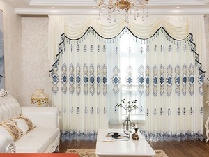 Rideaux de salon de luxe de style européen de haute qualité, brodés, 3 m, avec cantonnière - Product Image 2