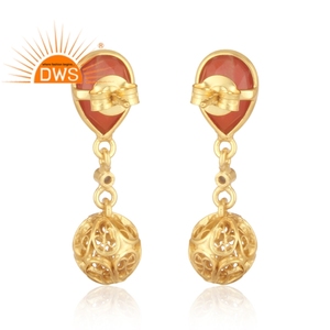 ต่างหูพลอยโอนิกซ์สีแดงบุษราคัมต่างหูชุบทอง14กะรัตต่างหูเงินแบบ925ดีไซน์เนอร์ของสะสมวินเทจ - Product Image 4