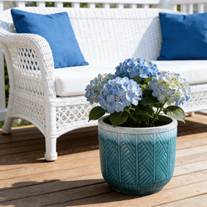 Grand ensemble de pots de fleurs en céramique émaillée vert sarcelle de style américain avec texture tressée pour décoration intérieure et extérieure, jardin et patio - Product Image 1