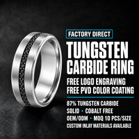 Bague personnalisée en carbure de tungstène 8 mm, incrustation en quartz fumé noir satiné argenté, alliance pour homme, vente en gros OEM ODM