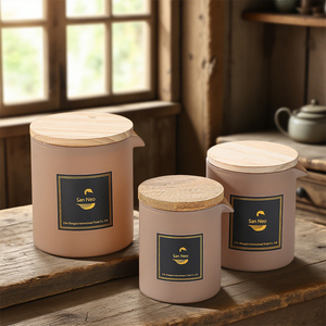 Nuovo Barattolo in <span class=keywords><strong>Vetro</strong></span> Smerigliato Personalizzabile da 8oz con Coperchio in Legno e Beccuccio per Candele da Massaggio, Forma Dritta, Vuoto, per Uso Domestico - Product Image 2