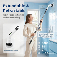 Brosse de nettoyage électrique multifonctionnelle à vitesse réglable avec perche télescopique, nettoyeur électrique portatif pour le nettoyage des sols à la maison