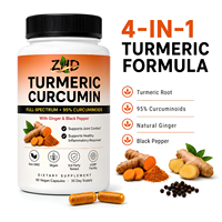 Formule 4-en-1 de curcuma et curcumine |   Gingembre et poivre noir OEM |   Marque privée 95% Curcuminoïdes Soutien Articulaire et Bien-être