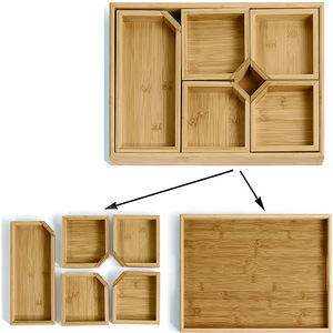 Scatola Porta Snack e Frutta Secca di Grado Alimentare, Vassoio Multifunzionale in Bambù con Divisori <span class=keywords><strong>per</strong></span> Casa da Tè e Hotel - Product Image 4