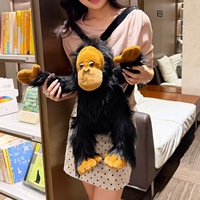 Sac à dos en peluche gorille personnalisé grande capacité, sac d'école en forme de singe en peluche