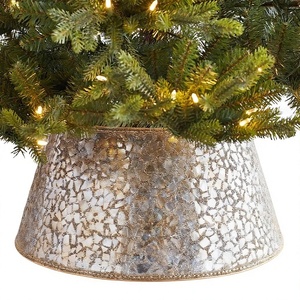 Silver Cedar Christmas <b>Tree</b> Collar Standing Base Iron Galvanized Home Garden Decoration with LED <b>Lights</b> Eco-Friendly Indoor Use - Product Image 1
