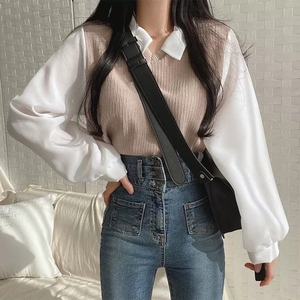 Chemisier polo pour femmes de <span class=keywords><strong>style</strong></span> coréen 2025 | Hauts <span class=keywords><strong>Streetwear</strong></span> Y2K | Conception d'épaule lâche - Product Image 3