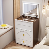 Coiffeuse de maquillage avec miroir LED, plateau en MDF de 50 cm et 60 cm, style crème, avec tiroir de rangement en verre et certificat CE