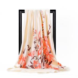 New Silk Scarf Women Square Ladies <strong>Shawls</strong> <strong>and</strong> <strong>Wraps</strong> Soft Floral Print Office Large Hair Neck Hijabs Foulard Neckerchief 90*90cm - Product Image 6