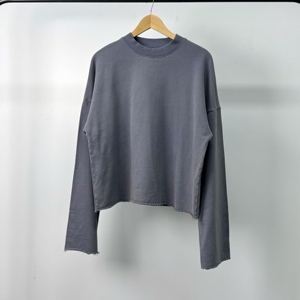 Maglietta a Maniche Lunghe Pesante Oversize Personalizzata Senza Stampa con Girocollo e Felpa Corta Boxy <span class=keywords><strong>Abbigliamento</strong></span> <span class=keywords><strong>Streetwear</strong></span> - Product Image 1