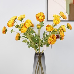 Fleurs artificielles de lotus superposées à 5 têtes, rose à bords orange, en plastique et soie PU, pour décoration de mariage et de maison - Product Image 2