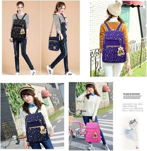 Estrela impressa lona mochila com urso pingente 3pcs Set para adolescentes meninos meninas Zipper encerramento escola bookbags Crossbody <span class=keywords><strong>Bag</strong></span> - Product Image 6