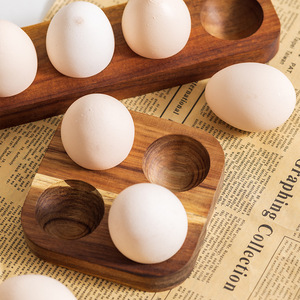 Acacia Wood Egg Storage Box Divided Design <b>Kitchen</b> Freshness Preservation Minimalist Style - Product Image 2