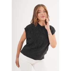 Suéter de Punto con Estampado de Margaritas en Color Antracita para Mujer, Producto al por Mayor - Product Image 2