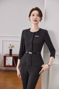 Ensemble de costume de blazer professionnel pour femmes 6513, manches courtes, uniforme pour le personnel d'hôtel, responsable d'accueil, <span class=keywords><strong>tenue</strong></span> de travail d'été, costume professionnel - Product Image 6