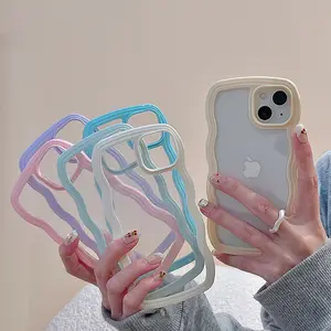 LeYi Candy Transparent Case Curly Wave Hybrid TPU PC Shockproof Bumper girl mobile phone Cover for iphone 14 13 pro max plus